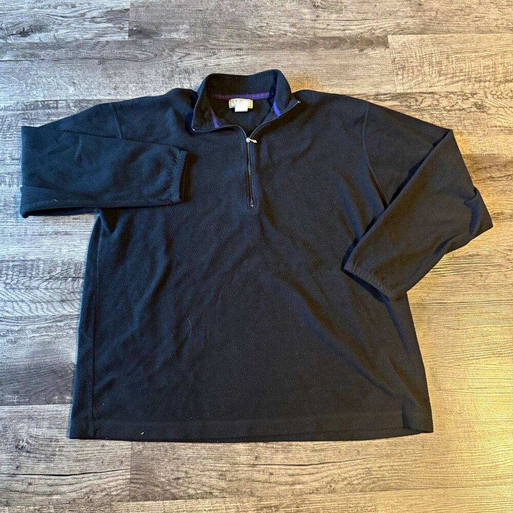 L.L. Bean Mens Black Fleece 1/4 Zip Mock Neck Pullover Sweater Solid